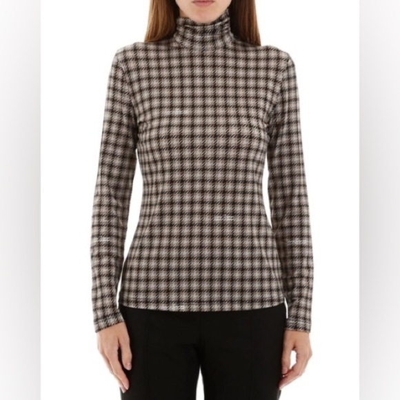 ROKH HOUNDSTOOTH TURTLENECK IN MULTI 2 4 stretch long sleeve zip back plaid - Picture 1 of 15